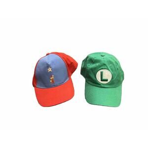 Lot Of 2 Nintendo Super Mario Unisex Red Green Luigi Adjustable Hats One Size